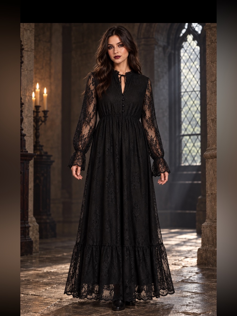 NWT Disturbia Bertha Black Lace Tiered Maxi Dress US 12